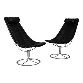 Jetson Lounge Chairs with Black Leather by Bruno Mathsson, 2000s, Set of 2 For Sale