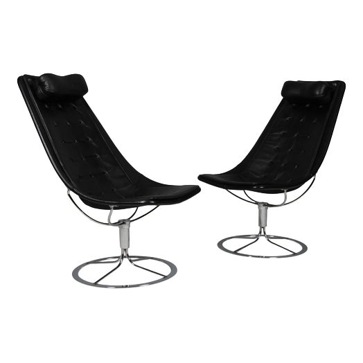 Jetson Lounge Chairs with Black Leather by Bruno Mathsson, 2000s, Set of 2 For Sale