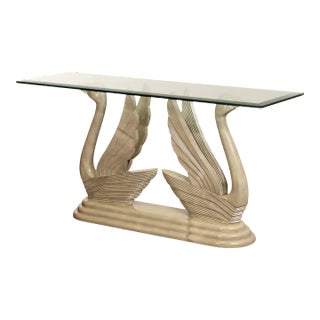Art Deco Style Vintage Glass Top Swan Console Table For Sale