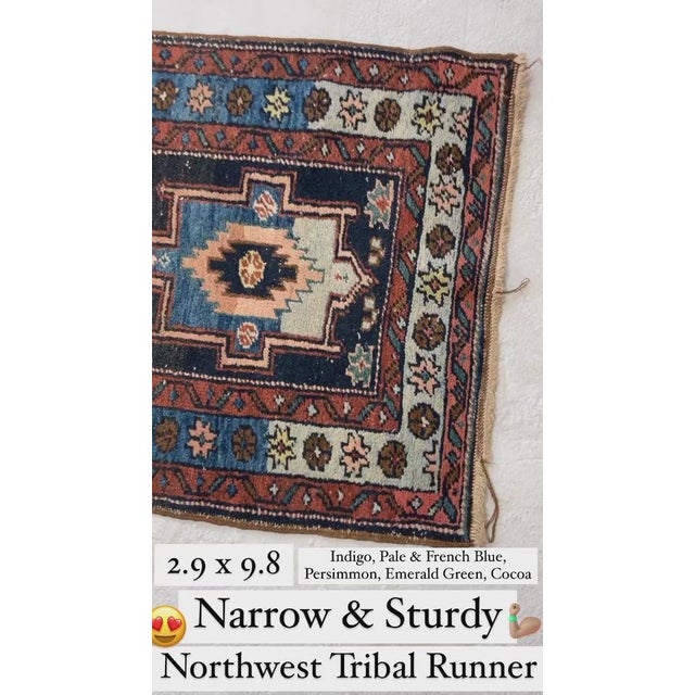 Name: SWEET Northwest Vintage Runner | Persimmon, Pastel Hues, Copper, Denim Size: ~ 2.9 x 9.8 Age: Antique/Vintage, C....