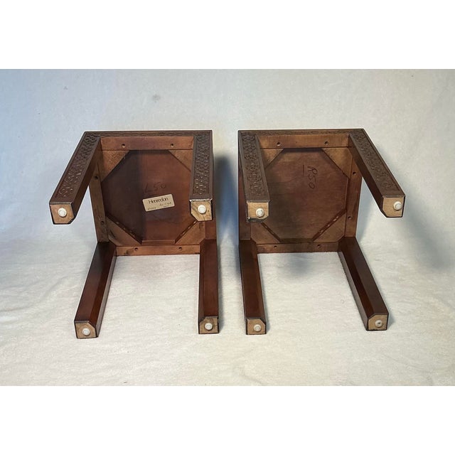 Brown Vintage Henredon Chinese Chippendale Style Mahogany Side Table Set- A Pair For Sale - Image 8 of 12