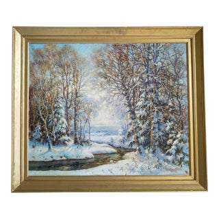 Early 20th Century American Impressionist Winter Wonderland Landscape Painting by George Young Kauffman For Sale