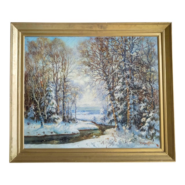 Early 20th Century American Impressionist Winter Wonderland Landscape Painting by George Young Kauffman For Sale