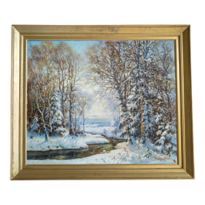 Early 20th Century American Impressionist Winter Wonderland Landscape Painting by George Young Kauffman