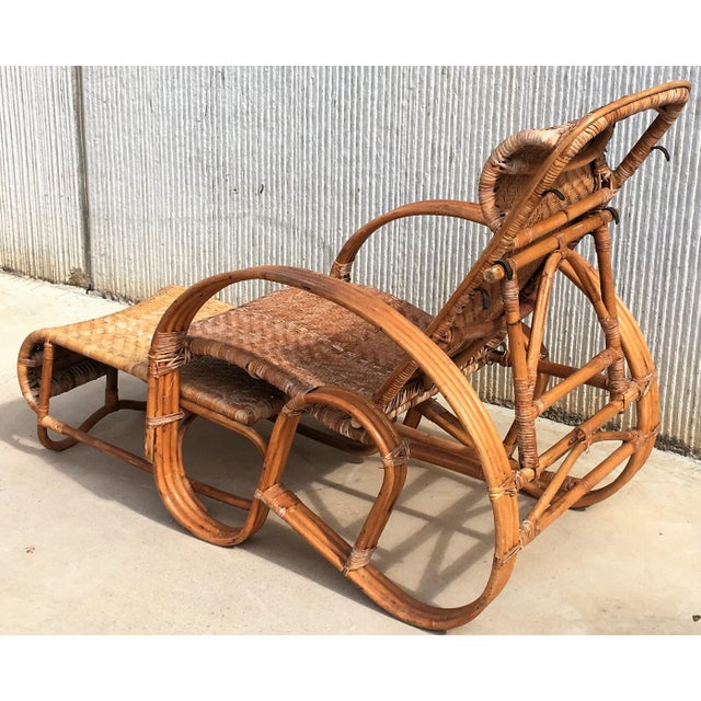 20th Century Adjustable Bentwood and Rattan Chaise Longue With Ottoman For Sale - Image 4 of 12