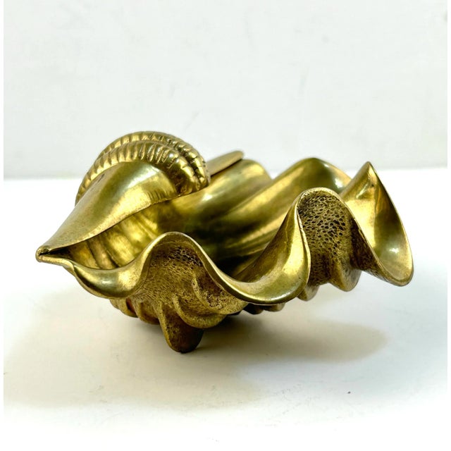 Sculptural Brass Shell Trinket Bowl With Fluted Edges For Sale - Image 11 of 11