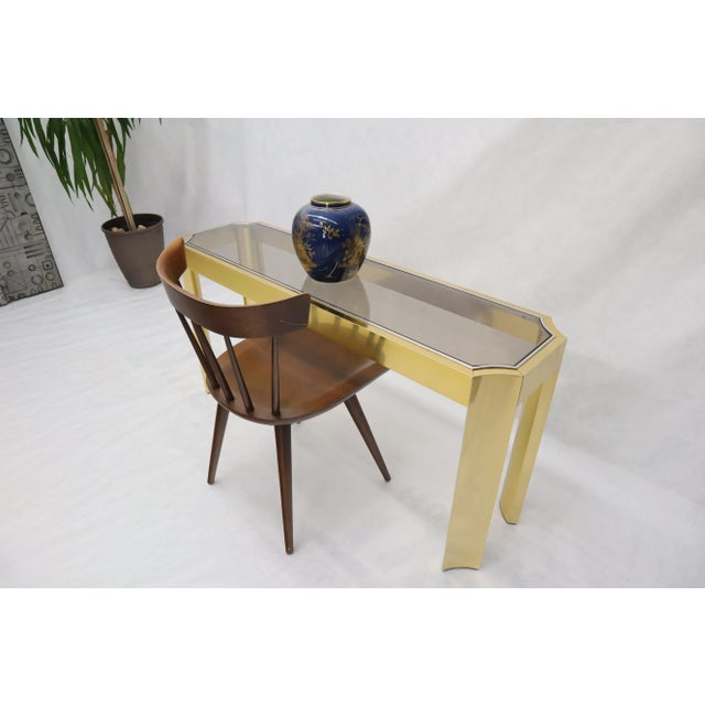 Mid-Century Modern concave leg and corners rectangular top console sofa table.
