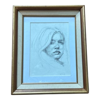 Contemporary Original Female Portrait Charcoal Drawing by Anna Heigh “Girl” For Sale
