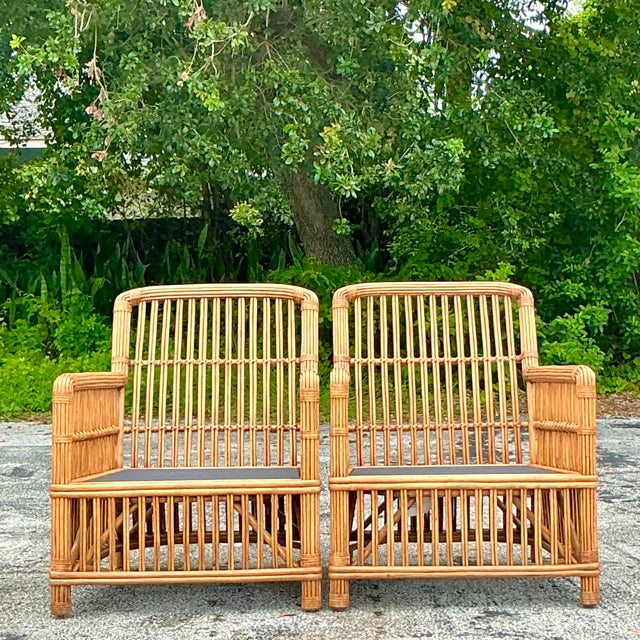 Vintage Boho Palecek Stick Rattan Lounge Chairs - a Pair | Chairish