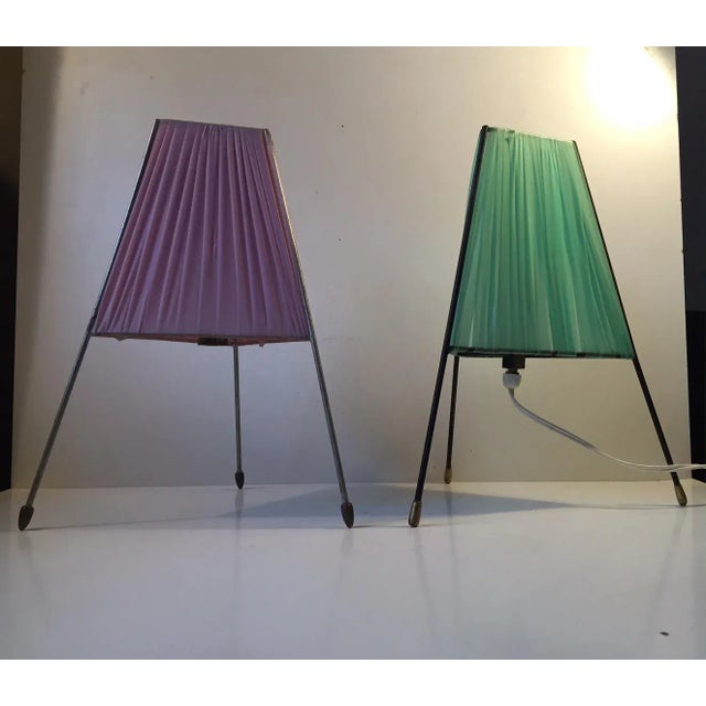 Black Italian Modernist Tripod Table Lamps with Brass Accents, 1950s, Set of 2 For Sale - Image 8 of 8