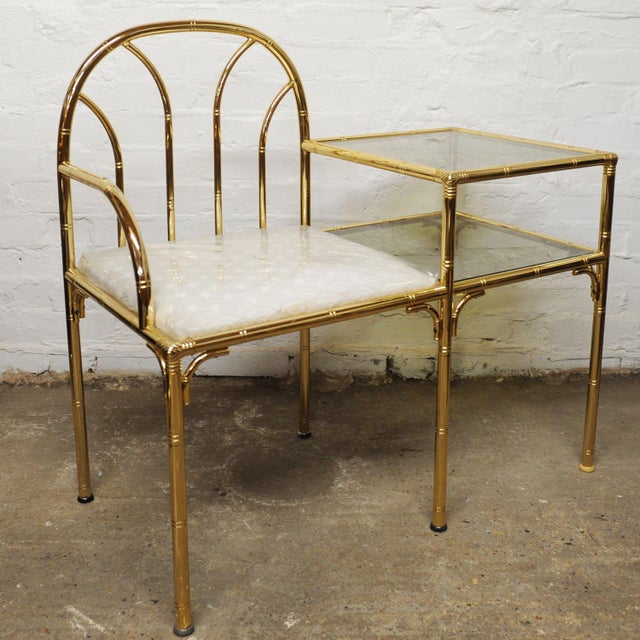 Vintage Hollywood Regency Brass and Faux Bamboo Telephone Seat, 1970s For Sale - Image 4 of 14