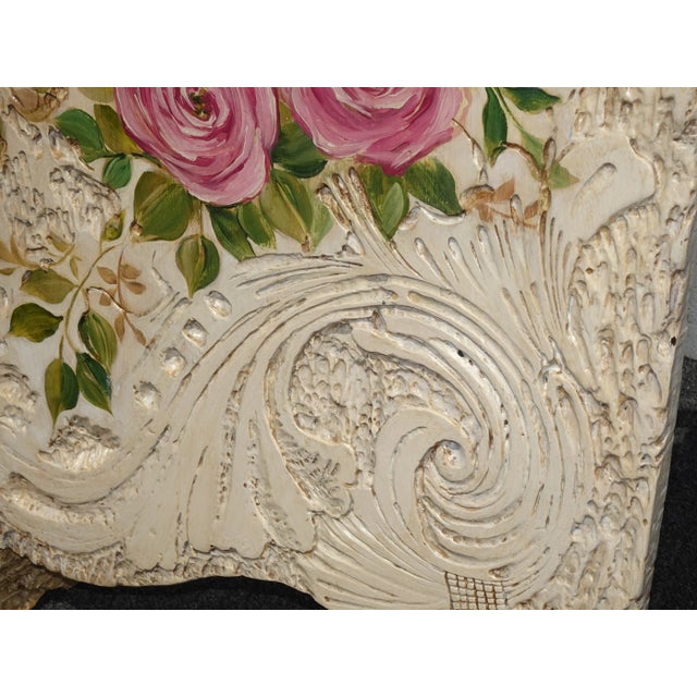 Vintage French Country White Wood Pink Floral Fireplace Screen Room Decor For Sale - Image 11 of 13