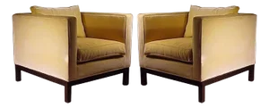 Edward Wormley Dunbar Yellow Upholstered Cube Club Chairs - A Pair