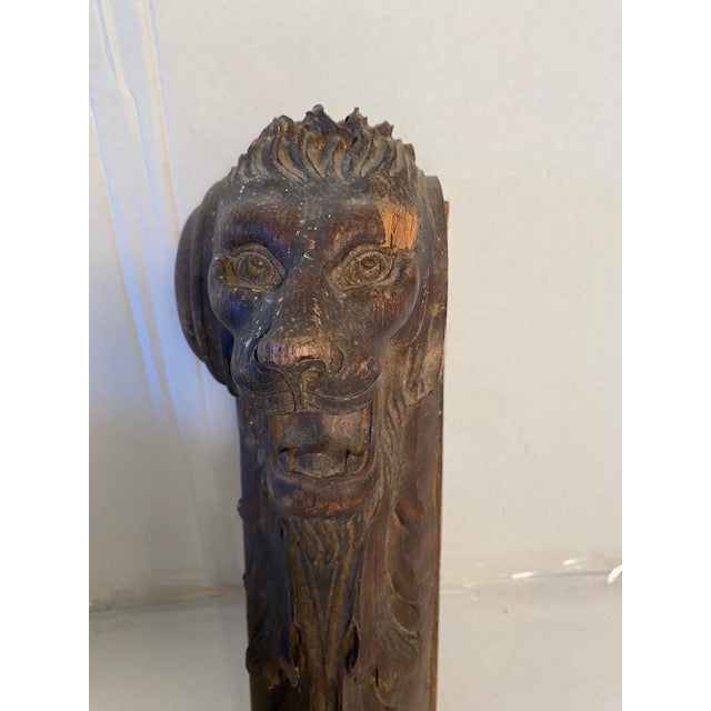Antique Hand Carved Wood Lion Head 14"x5" Architectural Salvage Corbel Pilaster Fragment For Sale - Image 4 of 6