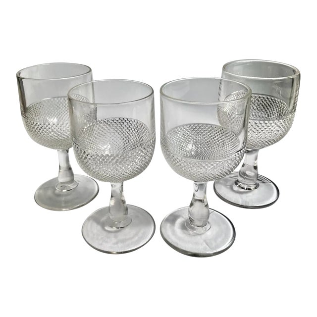 Circa 1900 Eapg Stemmed "Dew Drop" Glasses- Set of 4 For Sale