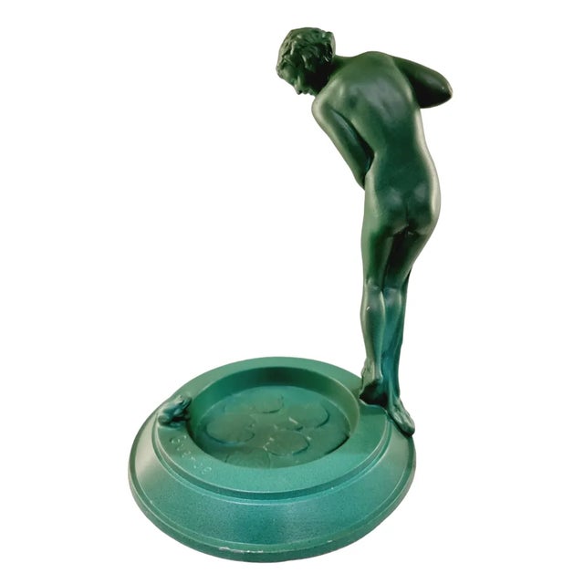 Vague Female Figurine Stepping Into a Lake by Guerbe for Max Le Verrier, France, 1930s For Sale - Image 3 of 6