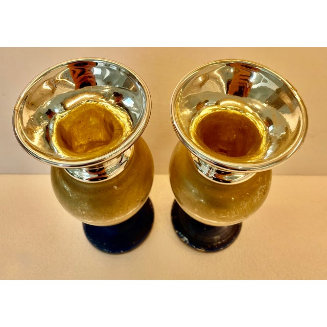 Pair of Mid 19th Century Antique Hunting Theme Mercury Glass Vases For Sale - Image 9 of 12