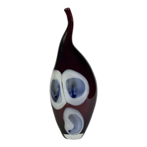 Signed 1990s D’Este & Zane Art Glass Vase in Dark Aubergine With Blue + White Spots