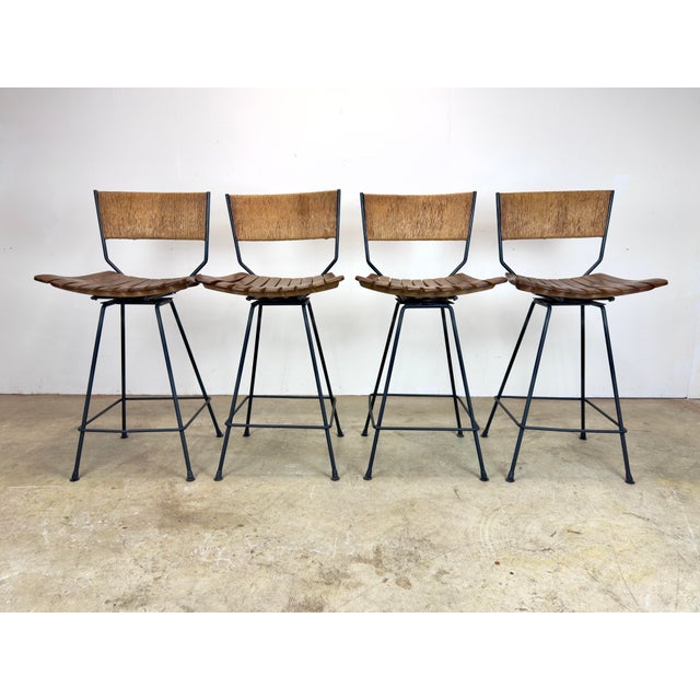 Raymor Set of Four Circa 1960’s Arthur Umanoff /Raymor Wrought Iron Tall Bar Stools For Sale - Image 4 of 12