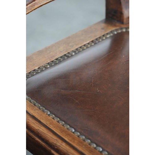 Art Nouveau Style Dining Chairs in Oak with Cowhide Leather, Set of 4 For Sale - Image 14 of 18