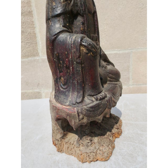 Ebony Antique Chinese Wooden Kuan Yin Figure For Sale - Image 8 of 12