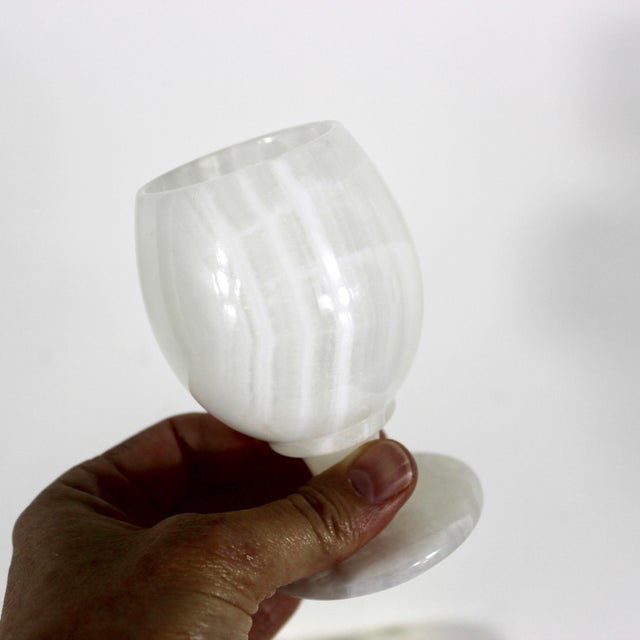 1970s 1970s Italian Onyx Marble Cups, Goblets or Chalices, White Stone, Small Wine Cordial - Set of 6 For Sale - Image 5 of 12