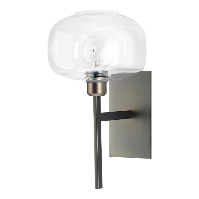 Scando Mod Wall Sconce in Gunmetal & Clear Glass For Sale