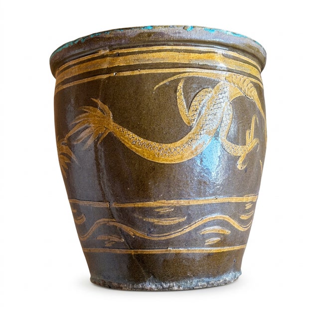 Antique Chinese Dragon Egg Art Pottery Dragon Jardinière Planter For Sale - Image 4 of 11