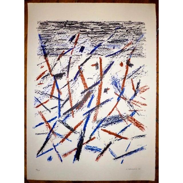 Jacques Germain - Fire structure, Abstract Composition II - 1968 Beautiful and decorative Original Hand-signed Lithograph...