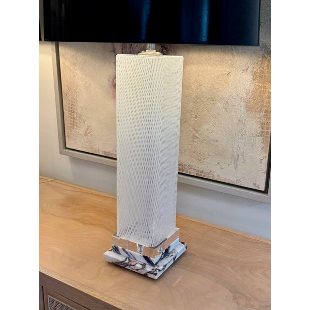 Mid 20th Century Square Pair of Vintage Murano Latticino Lamps by Dino Martens For Sale - Image 5 of 10