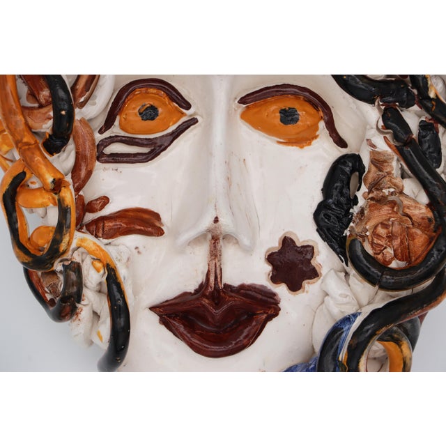 White Woman Face Wall Plaque, Sicilian Glazed Earthenware, 1990s For Sale - Image 8 of 12