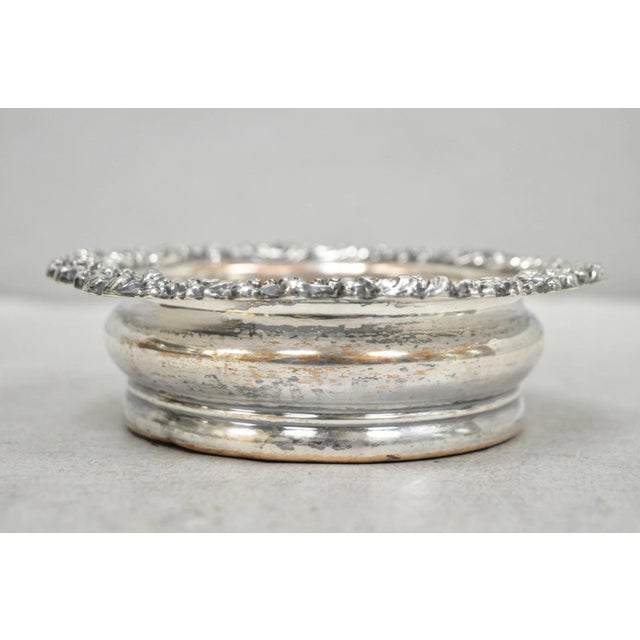 Metal Antique English Victorian Silver Plated Floral Mahogany Bar Wine Bottle Coaster For Sale - Image 7 of 13