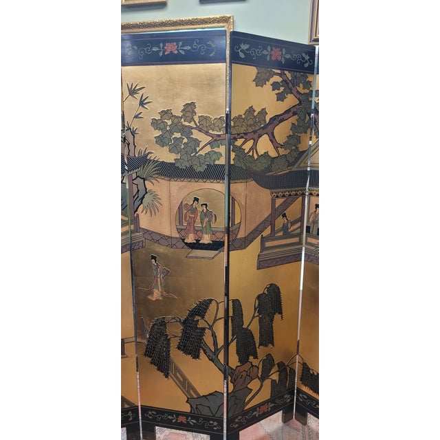 Vintage Chinese Sculpted Four Part Folding Screen For Sale - Image 16 of 18