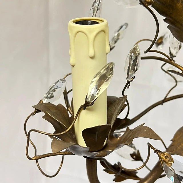 Vintage Bagues Style Patinated Metal and Glass Three-Light Chandeliers - A Pair For Sale In New York - Image 6 of 12