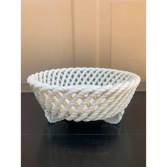 French Country Trompe l'Oeil Porcelain Rope Basket Cachepot For Sale - Image 10 of 13