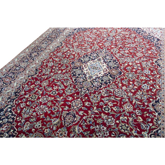 2000 - 2009 Hand-Knotted Cork Wool Kashan Rug with Medallion Design, 2000s For Sale - Image 5 of 13