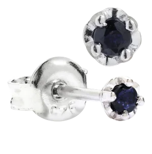 Natural 3mm Black Sapphire Stud Earrings in 14k White Gold Plated Silver - 2 Pieces