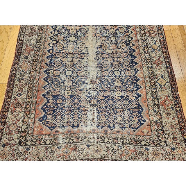 Antique Persian Malayer Gallery Rug, Hand-Knotted Wool, Geometric Pattern, 7x15, Blue & Ivory For Sale - Image 13 of 18