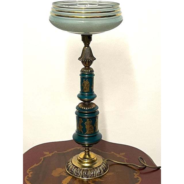 1920s Antique French Brass and Porcelain Glass Shade Table Lamp from Unbekannt, 1920s For Sale - Image 5 of 11