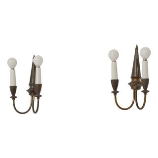 Italian Brass Wall Sconces, 1950s, Set of 2 For Sale