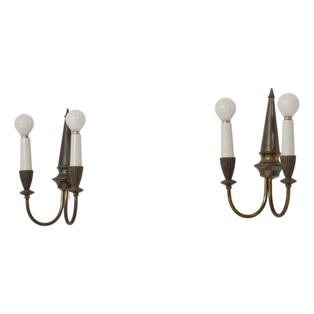 Italian Brass Wall Sconces, 1950s, Set of 2 For Sale