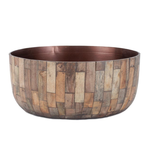Add natural warmth and contemporary elegance to your space with this set of two round wooden bowl planters. Featuring...