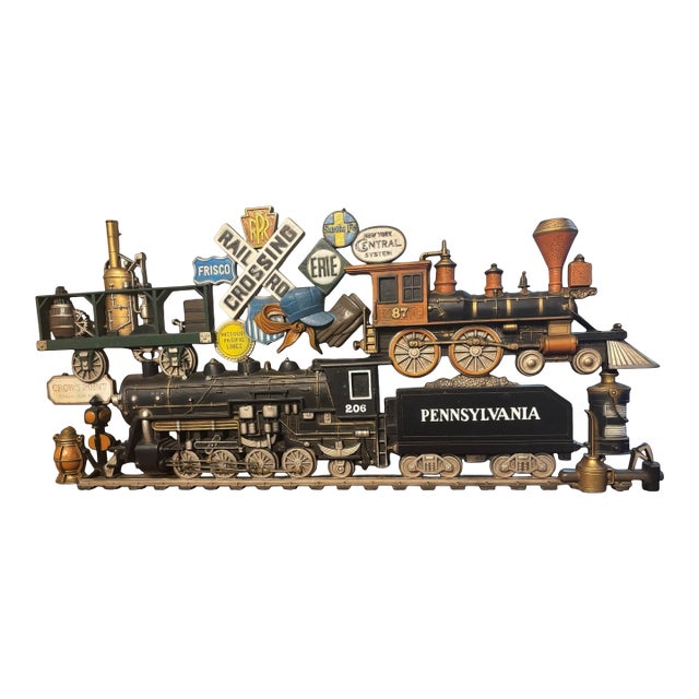 Burwood Products Company Railroad Train 3d Antique Metal Wall Plaque 1973 For Sale