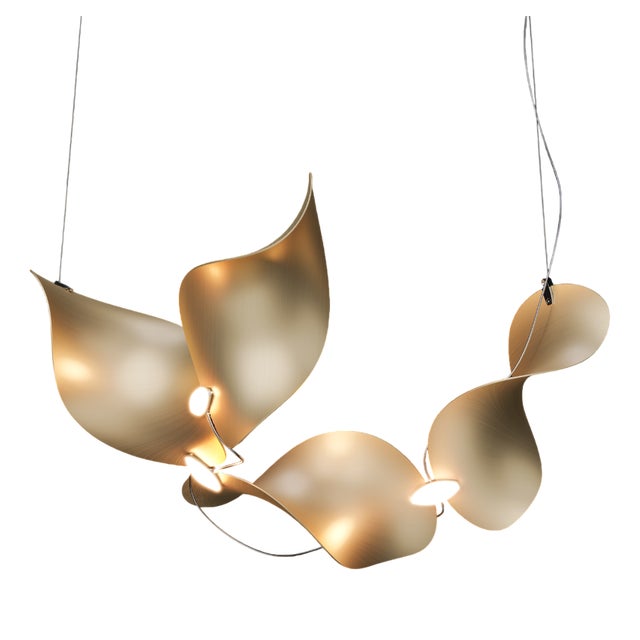 Dune 4 Curve Chandelier with Shades in Gold Metallic Tone by Daniel Becker for Moss Objects For Sale