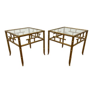 C.1960s Chippendale Style Gilt Tole End Tables - A Pair For Sale