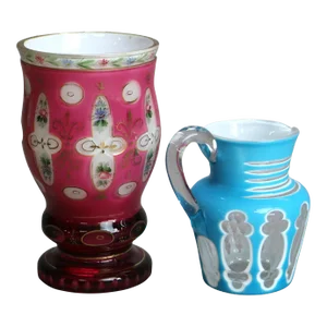 Circa 1900 Antique Decorated Bohemian Art Glass- Set of 2