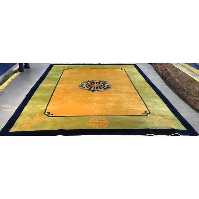 1920s Antique Vintage Art Deco Chinese Rug-8’11’x12" For Sale - Image 4 of 13