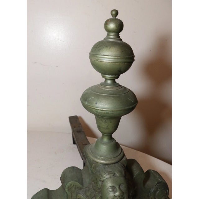 Brass Pair of 2 Antique Ornate Victorian Nude Lady Brass Cast Iron Fireplace Andirons For Sale - Image 8 of 12