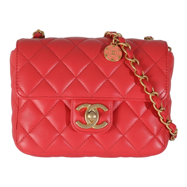 Red Quilted Lambskin Coco Pins Mini Flap Bag For Sale
