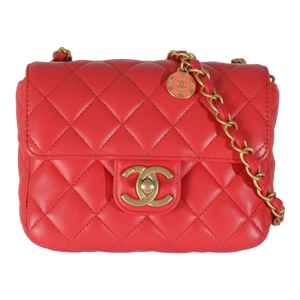 Red Quilted Lambskin Coco Pins Mini Flap Bag